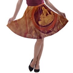 Vintage Ladies Artwork Orange A-line Skater Skirt by BrightVibesDesign