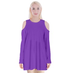 Purple Velvet Long Sleeve Shoulder Cutout Dress by Valentinaart