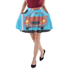 Semaphore Car Road City Traffic A-line Pocket Skirt by Nexatart