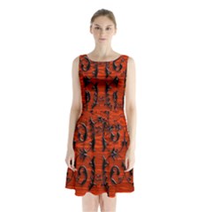 3d Metal Pattern On Wood Sleeveless Chiffon Waist Tie Dress by Amaryn4rt
