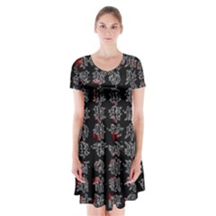 Chinese Characters Short Sleeve V-neck Flare Dress by Valentinaart