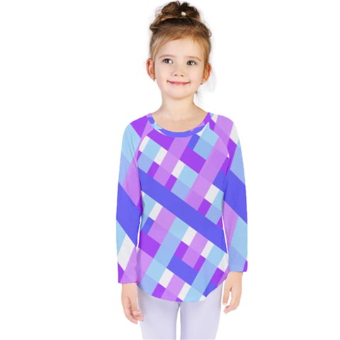 Geometric Plaid Gingham Diagonal Kids  Long Sleeve Tee by Simbadda