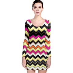Colorful Chevron Pattern Stripes Pattern Long Sleeve Velvet Bodycon Dress by Simbadda