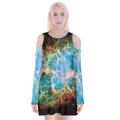 Crab Nebula Velvet Long Sleeve Shoulder Cutout Dress by SpaceShop