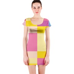 Colorful Squares Background Short Sleeve Bodycon Dress by Simbadda