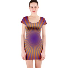 Retro Circle Lines Rays Orange Short Sleeve Bodycon Dress by Amaryn4rt