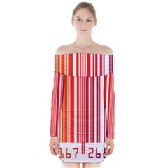 Colorful Gradient Barcode Long Sleeve Off Shoulder Dress by Simbadda