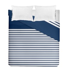 Horizontal Stripes Blue White Line Duvet Cover Double Side (full/ Double Size) by Mariart