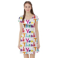 Wallpaper With The Words Thank You In Colorful Letters Short Sleeve Skater Dress by Simbadda