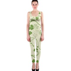 Flower Green Shamrock Onepiece Catsuit by Mariart