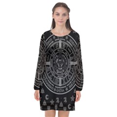 Witchcraft Symbols  Long Sleeve Chiffon Shift Dress  by Valentinaart