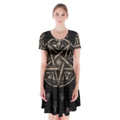 Witchcraft Symbols  Short Sleeve V-neck Flare Dress by Valentinaart