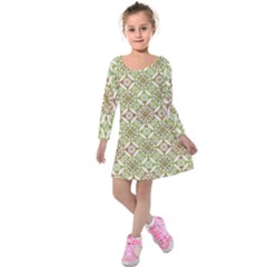 Colorful Stylized Floral Boho Kids  Long Sleeve Velvet Dress by dflcprintsclothing