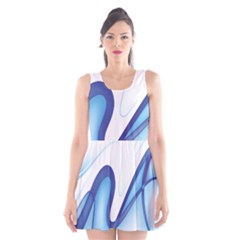 Glittering Abstract Lines Blue Wave Chefron Scoop Neck Skater Dress by Mariart