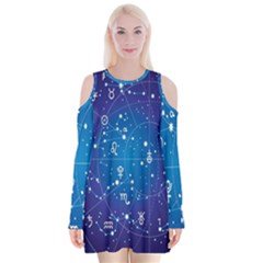 Astrology Illness Prediction Zodiac Star Velvet Long Sleeve Shoulder Cutout Dress by Mariart