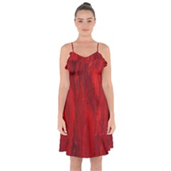 Stone Red Volcano Ruffle Detail Chiffon Dress by Mariart