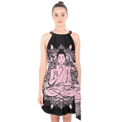 Ornate Buddha Halter Collar Waist Tie Chiffon Dress by Valentinaart