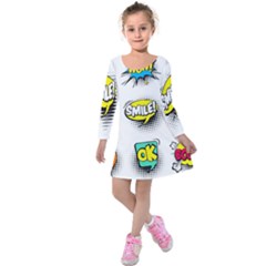Comic Speech Bubbles  Kids  Long Sleeve Velvet Dress by LimeGreenFlamingo