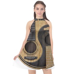 Old And Worn Acoustic Guitars Yin Yang Halter Neckline Chiffon Dress  by JeffBartels