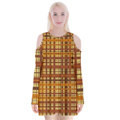 Plaid Pattern Velvet Long Sleeve Shoulder Cutout Dress by linceazul