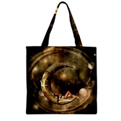 Steampunk Lady  In The Night With Moons Zipper Grocery Tote Bag by FantasyWorld7