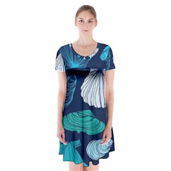 Mega Menu Seashells Short Sleeve V-neck Flare Dress by Mariart