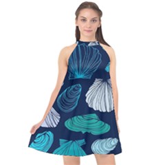 Mega Menu Seashells Halter Neckline Chiffon Dress  by Mariart