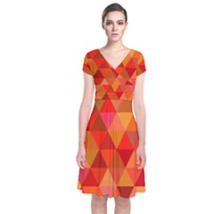 Red Hot Triangle Tile Mosaic Short Sleeve Front Wrap Dress by Nexatart