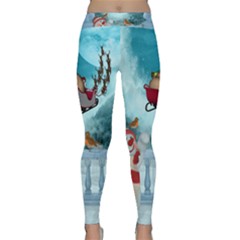 Christmas Design, Santa Claus With Reindeer In The Sky Classic Yoga Leggings by FantasyWorld7
