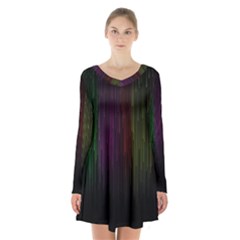 Line Rain Rainbow Light Stripes Lines Flow Long Sleeve Velvet V-neck Dress by Mariart