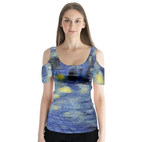 Van Gogh Inspired Butterfly Sleeve Cutout Tee  by NouveauDesign