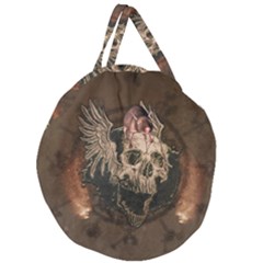Awesome Creepy Skull With Rat And Wings Giant Round Zipper Tote by FantasyWorld7