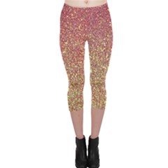 Rose Gold Sparkly Glitter Texture Pattern Capri Leggings  by paulaoliveiradesign