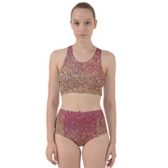 Rose Gold Sparkly Glitter Texture Pattern Racer Back Bikini Set by paulaoliveiradesign