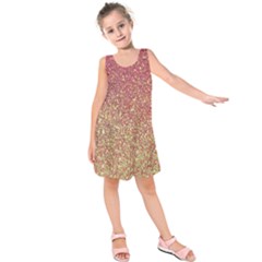 Rose Gold Sparkly Glitter Texture Pattern Kids  Sleeveless Dress by paulaoliveiradesign