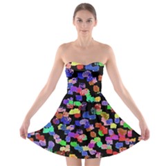 Colorful Paint Strokes On A Black Background                                Strapless Bra Top Dress by LalyLauraFLM