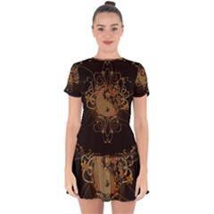 The Sign Ying And Yang With Floral Elements Drop Hem Mini Chiffon Dress by FantasyWorld7