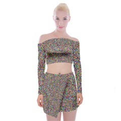 Pattern Off Shoulder Top With Mini Skirt Set by gasi