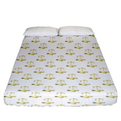 Gold Scales Of Justice On White Repeat Pattern All Over Print Fitted Sheet (queen Size) by PodArtist