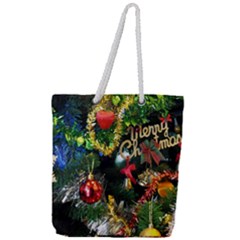Decoration Christmas Celebration Gold Full Print Rope Handle Tote (large) by Celenk