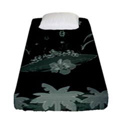 Surfboard With Dolphin, Flowers, Palm And Turtle Fitted Sheet (single Size) by FantasyWorld7