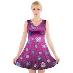 Snowflakes 3d Random Overlay V-neck Sleeveless Skater Dress by BangZart