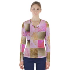 Collage Gold And Pink V-neck Long Sleeve Top by NouveauDesign