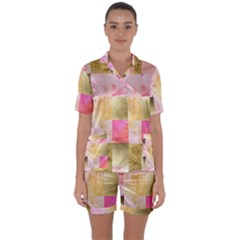 Collage Gold And Pink Satin Short Sleeve Pyjamas Set by NouveauDesign