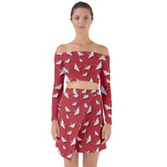 Paper Cranes Pattern Off Shoulder Top With Skirt Set by Valentinaart