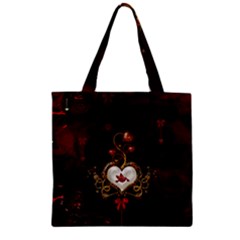 Wonderful Hearts With Dove Zipper Grocery Tote Bag by FantasyWorld7