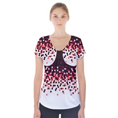 Flat Tech Camouflage Reverse Red Short Sleeve Front Detail Top by jumpercat