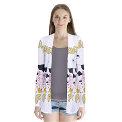 Friends Not Food - Cute Cow, Pig And Chicken Drape Collar Cardigan by Valentinaart