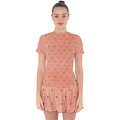 Dot Peach Drop Hem Mini Chiffon Dress by snowwhitegirl