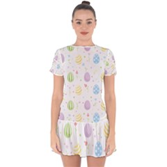 Easter Pattern Drop Hem Mini Chiffon Dress by Valentinaart